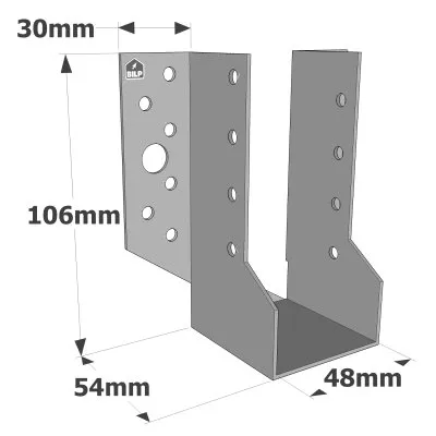 Balkenschuhe mit außenliegenden Schenkeln, SBE ECONOMIC-Serie (Dicke 1,5 mm, Tiefe 55 mm) - Réf. SBE48/106