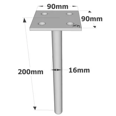 Pfostenträger zum Einbetonieren mit einzelner Platte - Réf. PPSP90