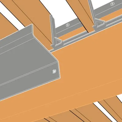 3D-Darstellung: Weiße 9006-Rinne unter den Lamellen und SUNDIY-Mechanismus aus Aluminium
