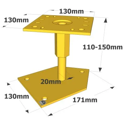 Pfostenträger für Betonplattenecke, höhenverstellbar : 100 bis 150 mm - Réf. PBLR