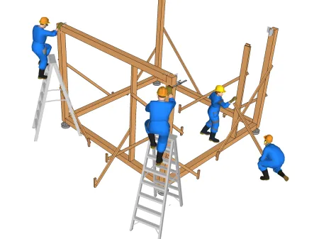 Montage des poutres, entretoises et lisses basses